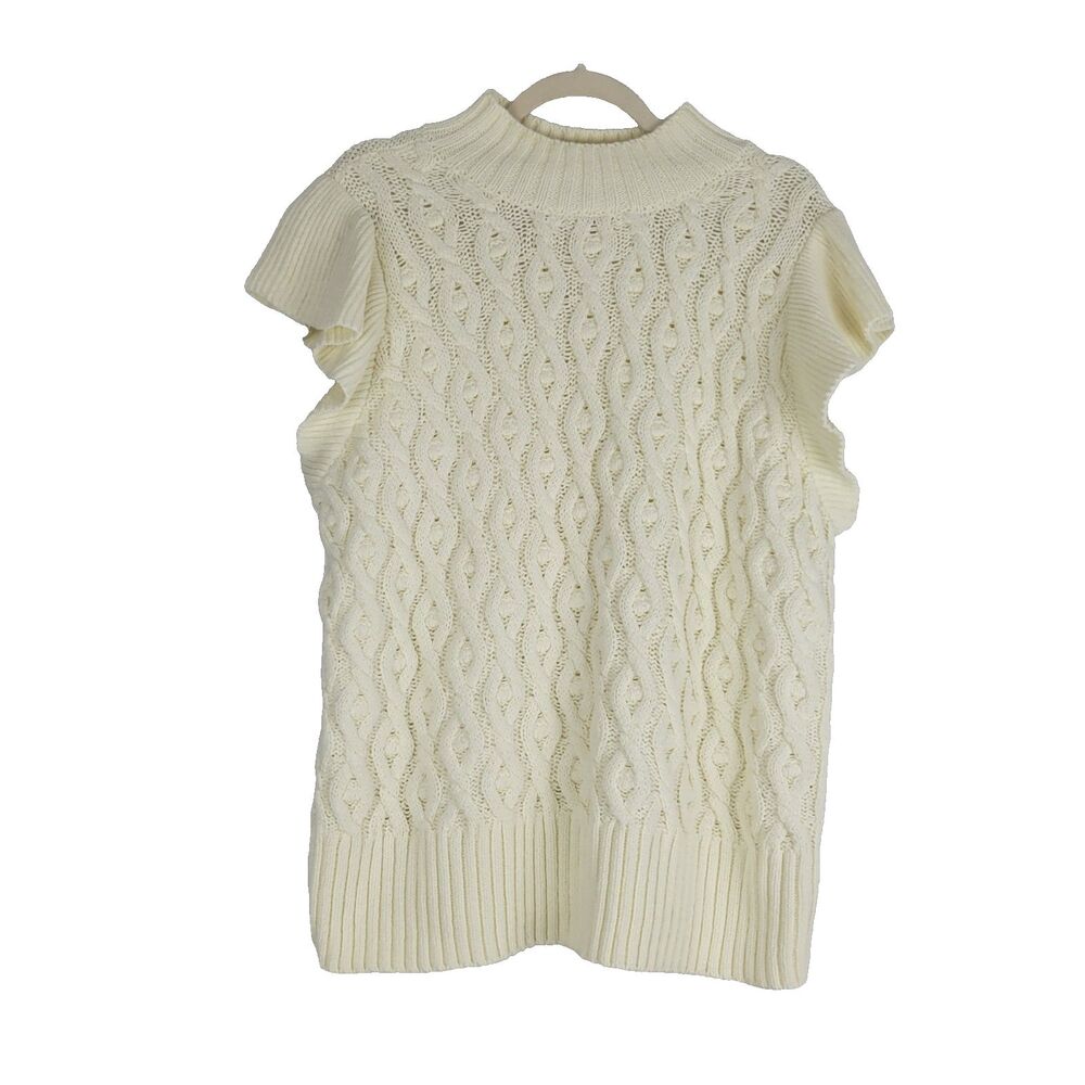 On 34th Women's size 2X Flutter-Sleeve Cable-Knit Sweater Sleeveless Cream